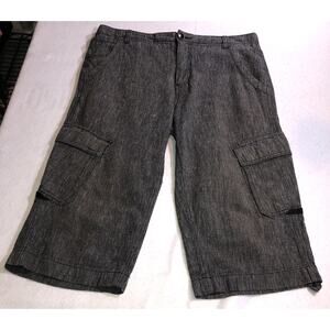 Guess Pants Capri Cropped Cargo Pocket Roll Tap Linen Blend Black Womens Size 34